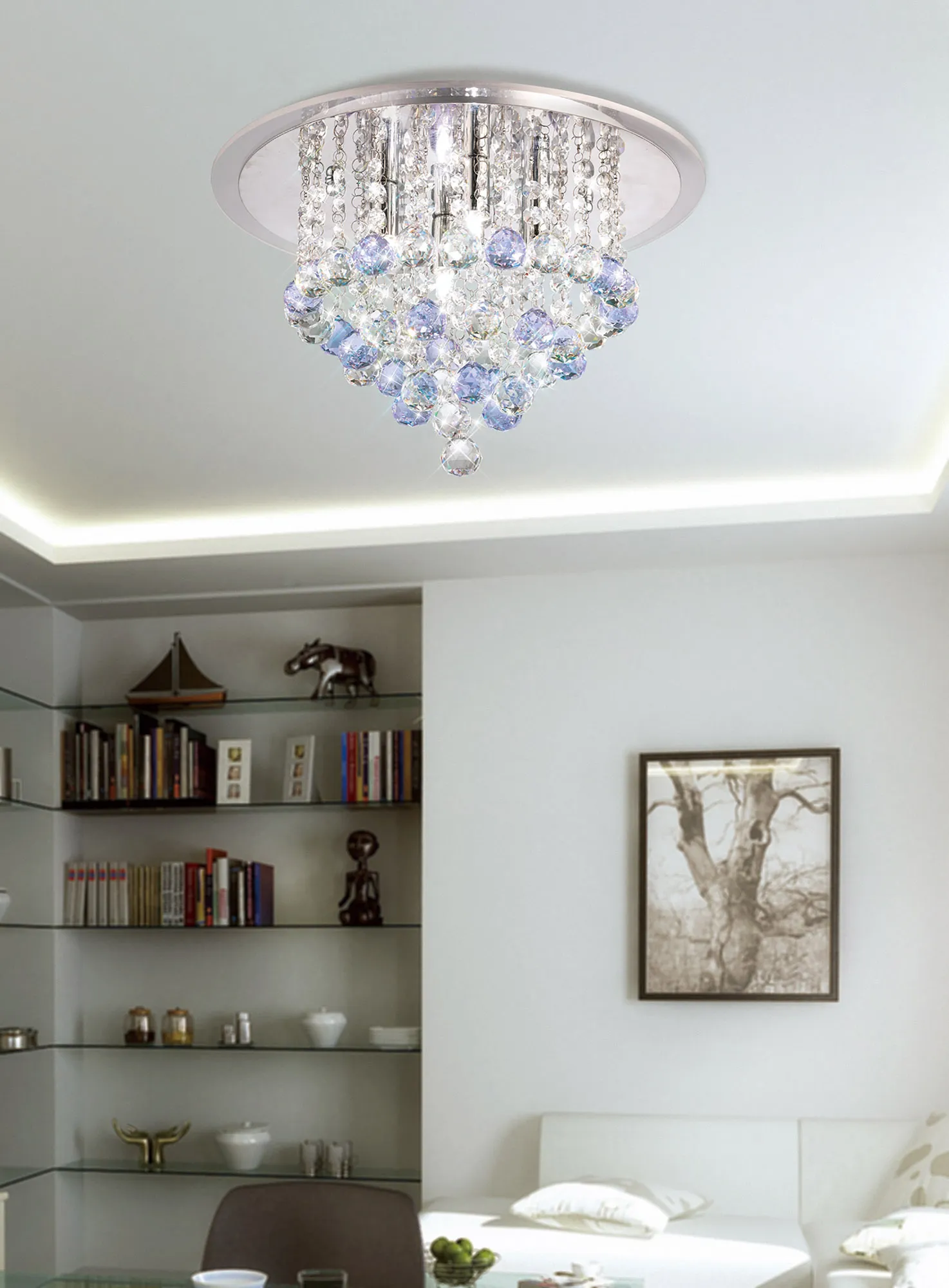 Atla Polished Chrome Crystal Ceiling Lights Diyas Flush Crystal Fittings